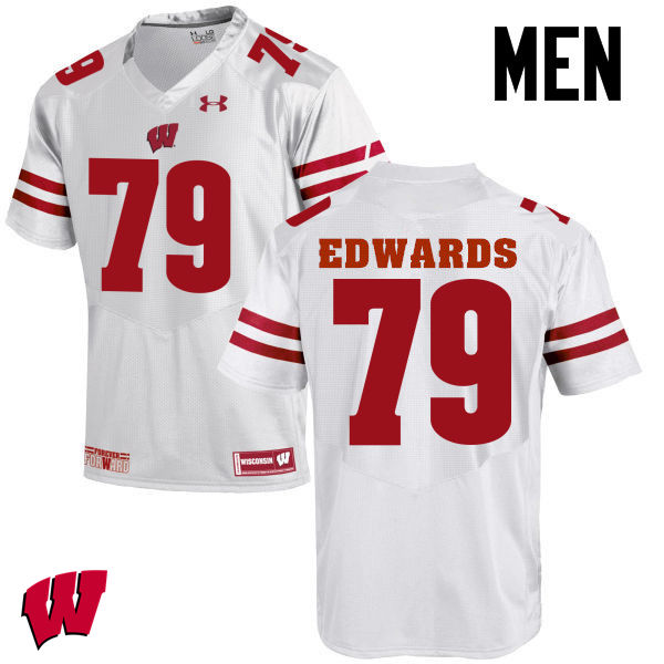 Men Wisconsin Badgers #79 David Edwards College Football Jerseys-White - Click Image to Close